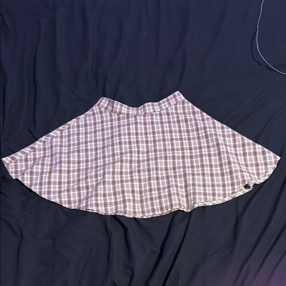 SHEIN Checkered Skater Skirt in Brown and White